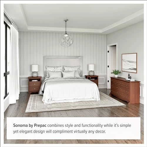 Prepac Double Drawer Dresser and Three Drawer Nightstand Rustic White Bedroom Collection