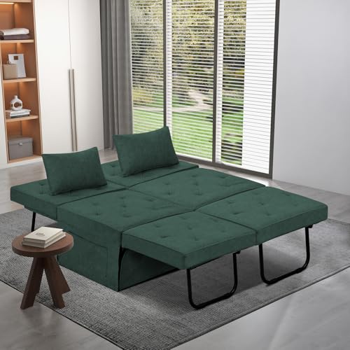 Sleeper Chair, Sofa Bed Couched for Living Room, 4 in 1 Convertible Ottoman Bed Sleeper with Adjustable Backrest and Pillow - Light Blue 36" W