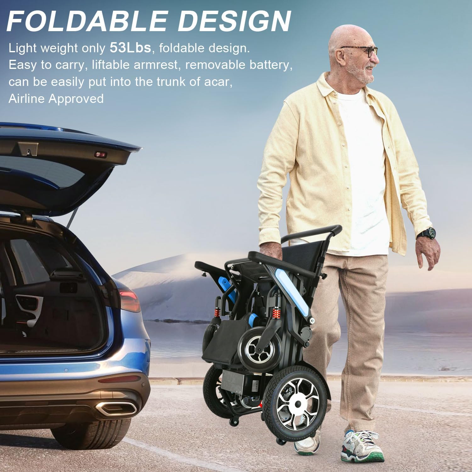 Electric Wheelchair for Adults Lightweight Foldable All Terrain Motorized Wheelchair for Seniors with 20AH Removable Battery 25 Miles Long Travel Range Travel Size Folding Electric Wheelchair