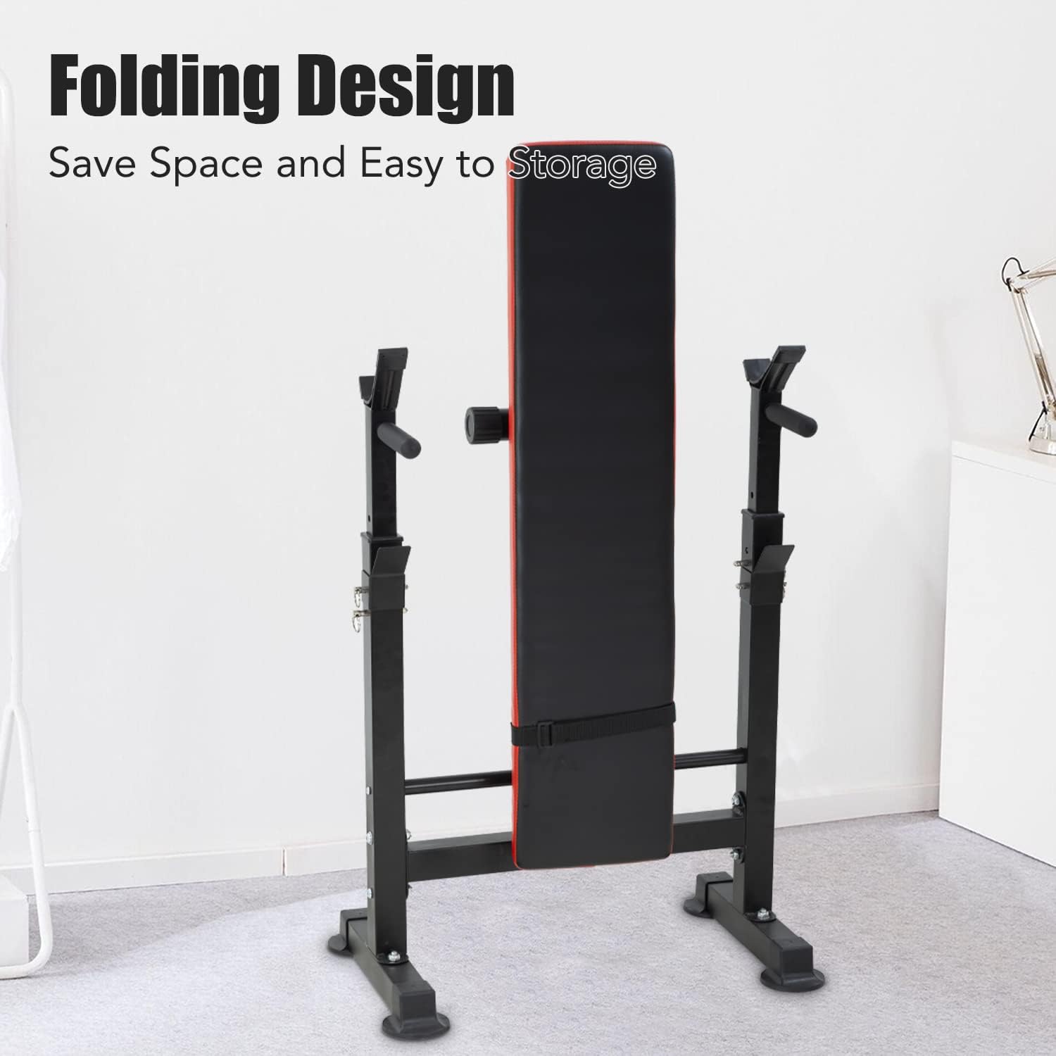 PayLessHere Adjustable Weight Bench with Barbell Rack,Bench Press Folding Multi-Function Workout Bench with Dip Station & Curl Bar, Weight Lifting Bench Strength Training Bench for Home Gym