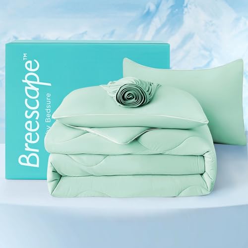 Bedsure Breescape Cooling Comforter Set King Size, Grey Lightweight Cooling Comforter for Hot Sleepers, Double-Sided Cool Tech Bed Set, 1 Breathable King Comforter, 2 Pillowcases, 1 Fitted Sheet