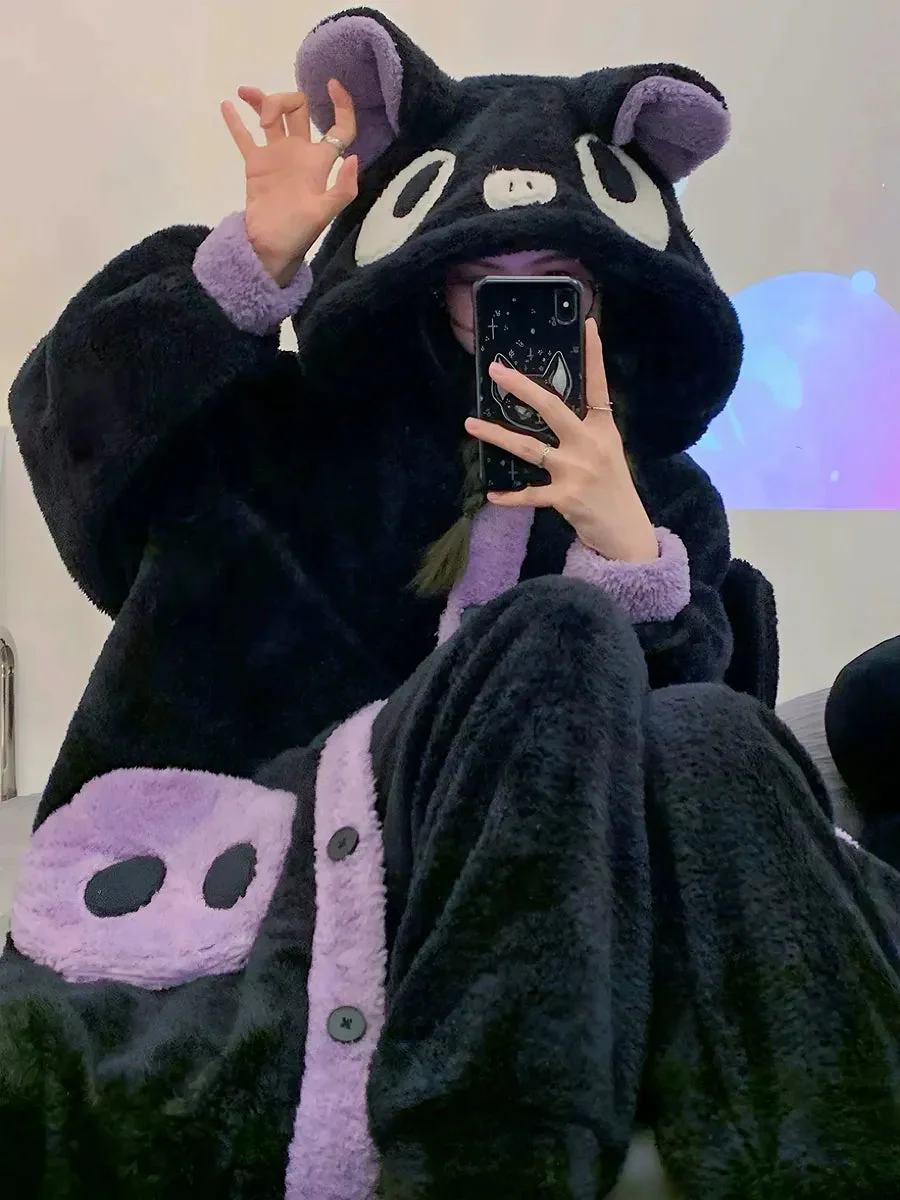 'Batsy' Kawaii Fleeced Bear Pattern Warm Pjms