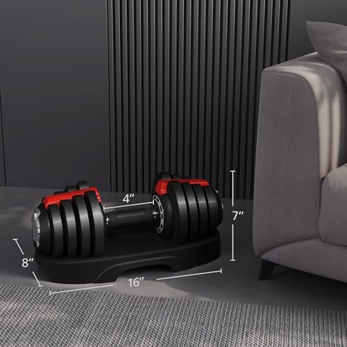 Yaheetech Adjustable Dumbbell Set 28/40/52.5/90LBS Adjustable Dumbbells Fast Adjust Dumbbell Weight Set with Anti-Slip Handle and Tray for Men/Women Home Gym Strength Training Equipment Single/Pair