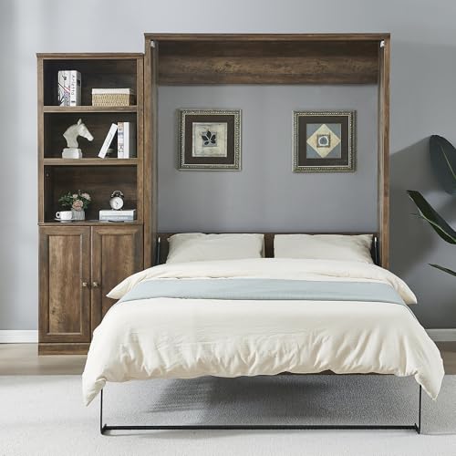 Queen Size Murphy Bed Wall Bed with a Storage Shelf, Space-Saving Wall Bed for Multipurpose Guest Room or Home Office - Gray