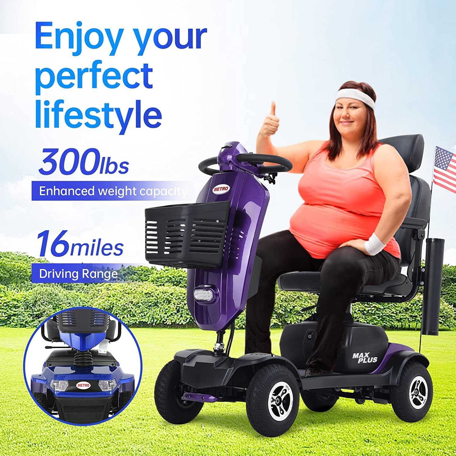 Mobility Scooters for Seniors 300w Electric 4-Wheel Mobility Scooter for Seniors Adults Elderly 300lbs Powered Wheelchair Device 16 Miles Long Range Travel Scooter Medical Adjustable Scooter