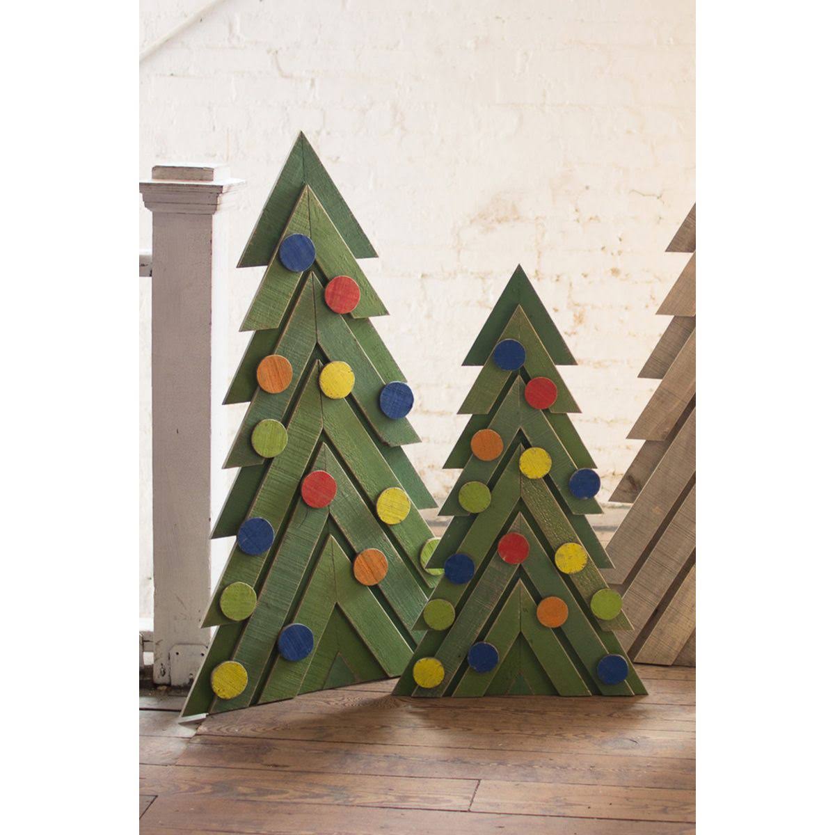 Green Wooden Christmas Trees, Set of 2