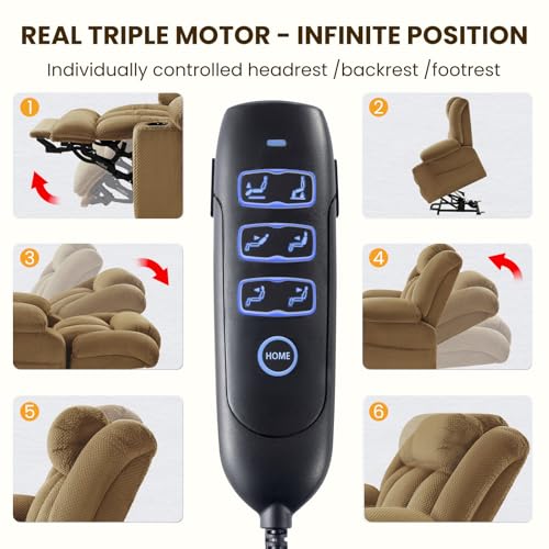 Power Lift Recliner Chair for Elderly - Triple Motor Lift Chairs - Infinite Position Adjust - Power Headrest - Heated & Massage - Lift Assist & 180° Lay Flat - Soft Plush Flannel (Grey)