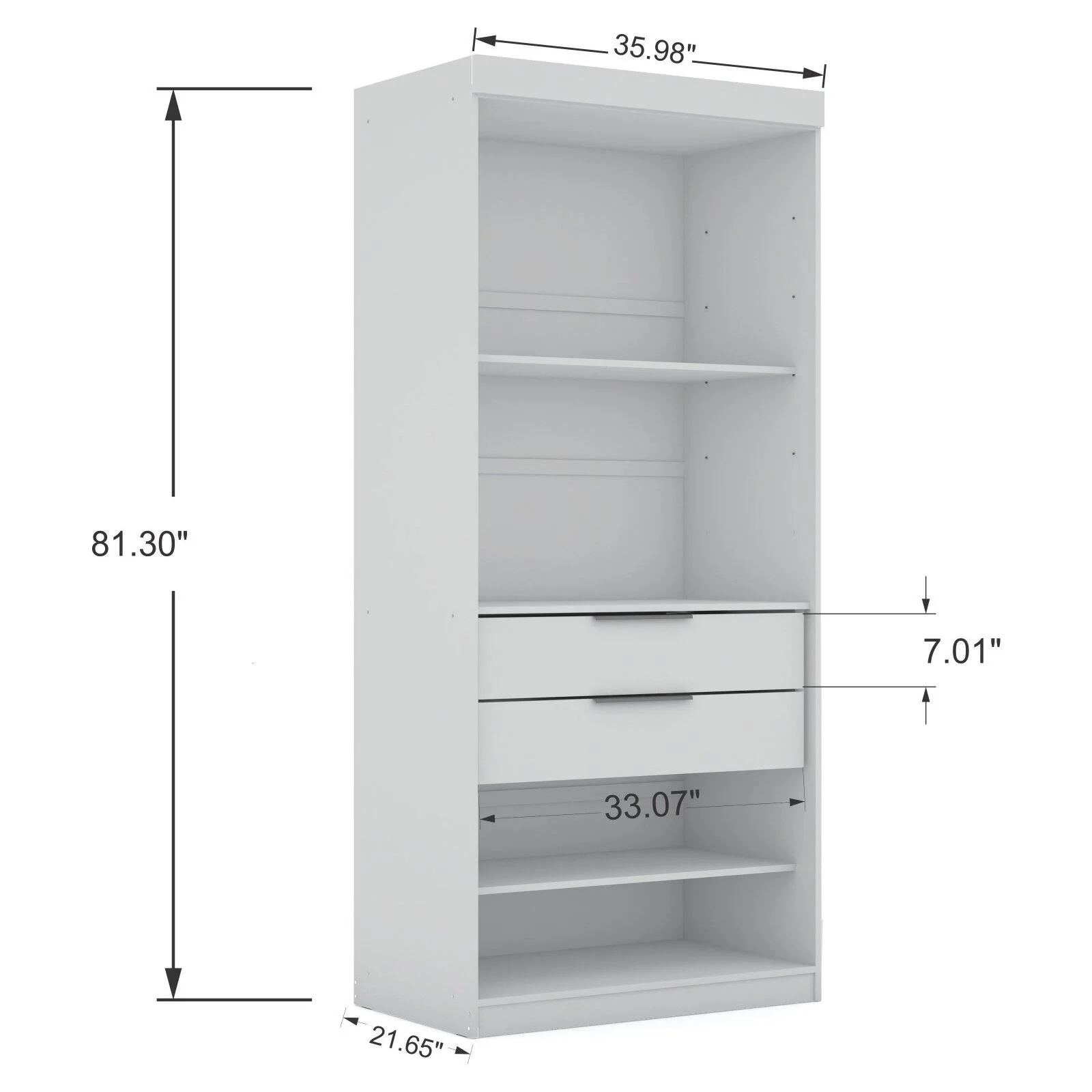 Manhattan Comfort Mulberry 2.0 Semi Open 3 Sectional Modern Wardrobe Corner Closet with 4 Drawers - Set of 3 in White