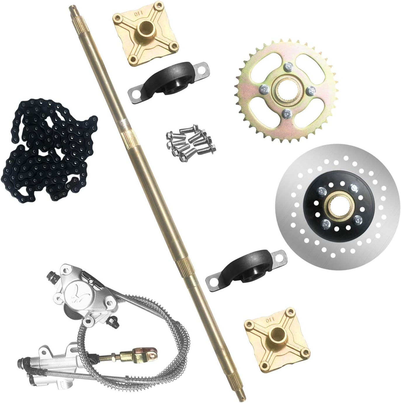Kinbelle Rear Axle Shaft Kit 740mm w/Brake Assembly Sprocket fit for Go Kart Quad Drift Trike