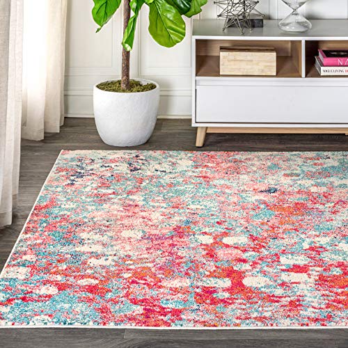 JONATHAN Y CTP108B-8 Contemporary POP Modern Abstract Blue/Red 8 ft. x 10 ft. Area-Rug, Bohemian, Easy-Cleaning, for Bedroom, Kitchen, Living Room, Non Shedding