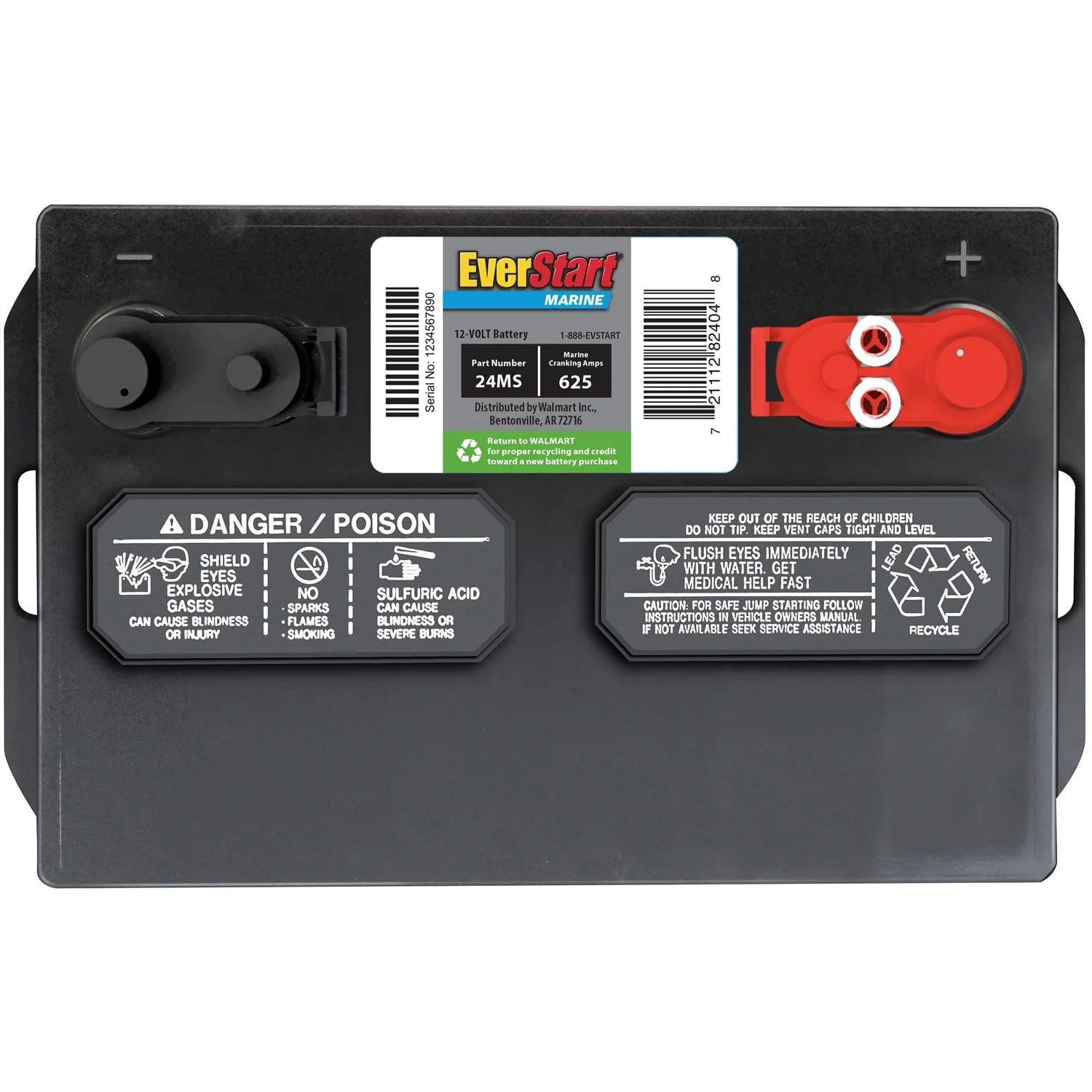 EverStart Lead Acid Marine Starting Battery, Group Size 24MS 12 Volt, 625 MCA