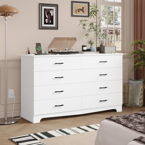Hasuit Tall Dresser for Bedroom, White Large Chest of Drawers, 55.6'' High Dressers with 7 Drawers, Modern Wooden Vertical Storage Clothes Closet Organizer