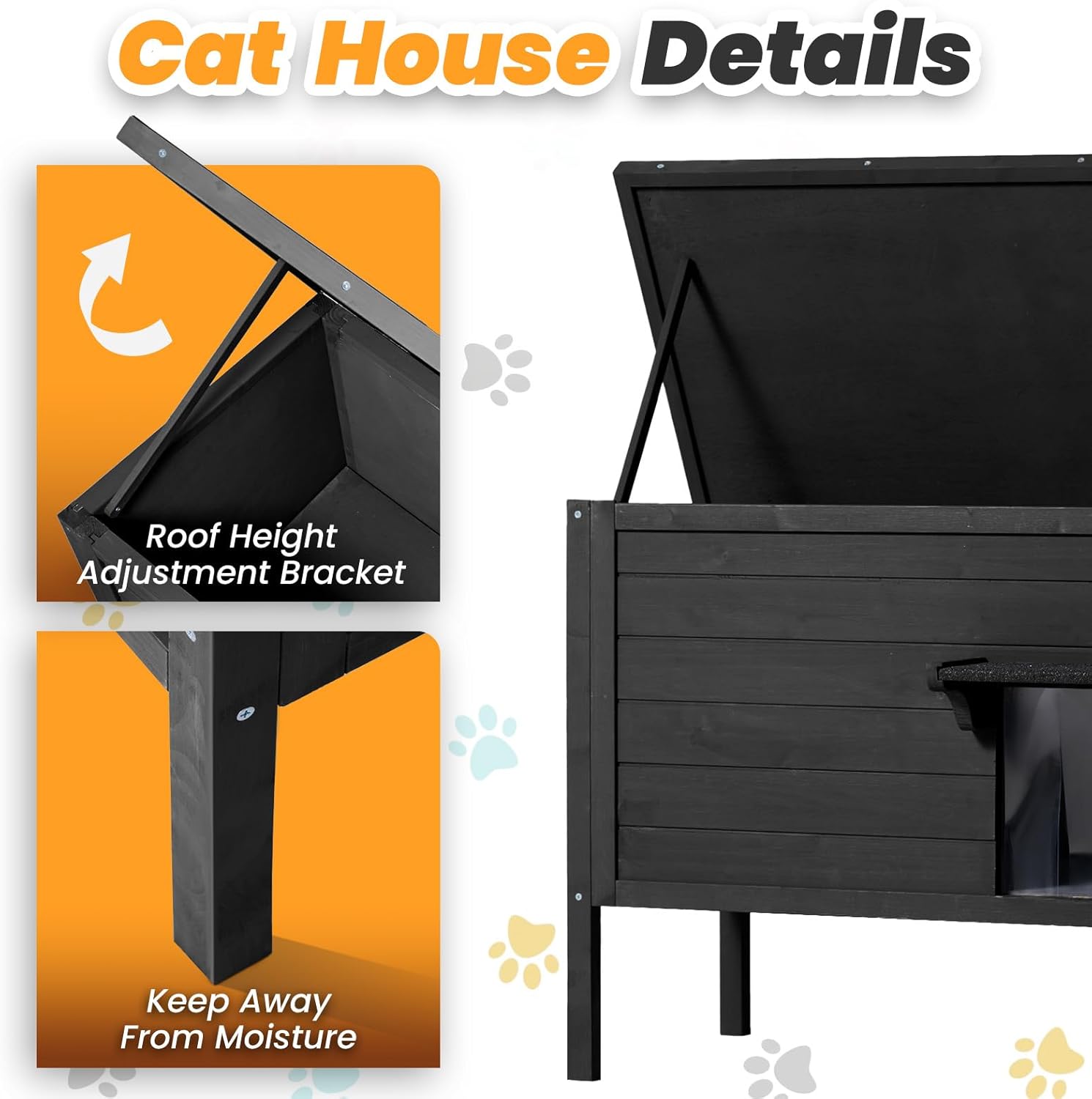 Outdoor Cat House Weatherproof,Feral Cat House Enclosures with Insulated All-Round Foam Wooden Cat Condos for Winter Outside, PVC Door Flaps
