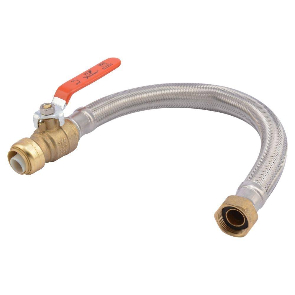 Sharkbite 3/4 in. Push-to-Connect FIP 18 in. Braided Stainless Steel Water Heater Connector with Integrated Ball Valve (2-Pack)