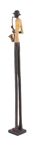 Deco 79 Polystone Musician Decorative Sculpture Tall Long Legged Jazz Band Home Decor Statues with Black Base Stand, Set of 4 Accent Figurines 5"W, 40"H, Brown