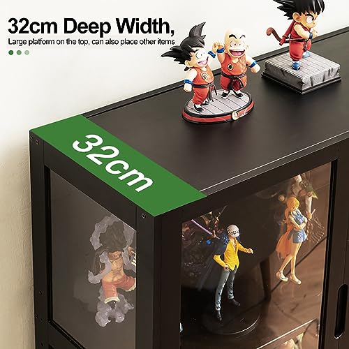 Display Cabinet 5-Shelf with Acrylic Door, Curio Cabinets Upgraded Cabinet Door Display Shelf Bamboo Storage Floor Standing Bookshelf for Bedroom, Living Room, Quick-Install Style 1-5-65cm