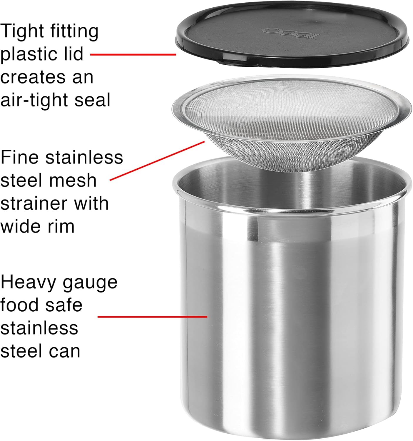 T-fal Deep Fryer with Basket, Easy to Clean, Oil Filtration, 2.6-Pound, Silver, Model FR8000 & OGGI Cooking Grease Container, 4 Quart, Stainless Steel