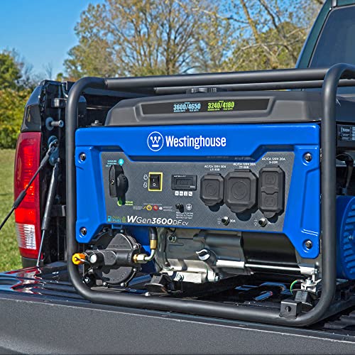Westinghouse Outdoor Power Equipment 4650 Peak Watt Dual Fuel Portable Generator, Remote Electric Start with Auto Choke, RV Ready 30A Outlet, Gas & Propane Powered, CO Sensor