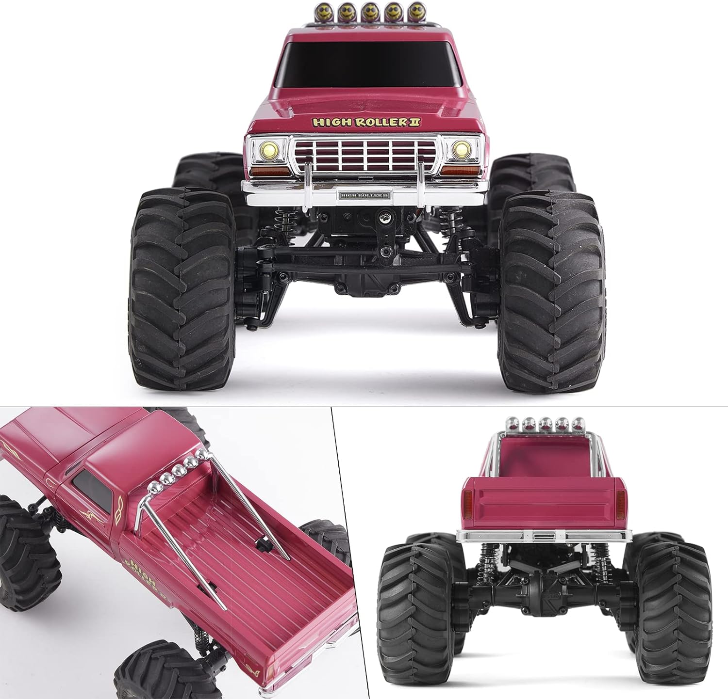 WOWRC FMS 1/24 Smasher Monster RC Crawlers - FCX24 RC Truck 8km/h 2 Speed Transmission for Adults, 2.4Ghz Remote Control Car RTR with USB Charger, Red