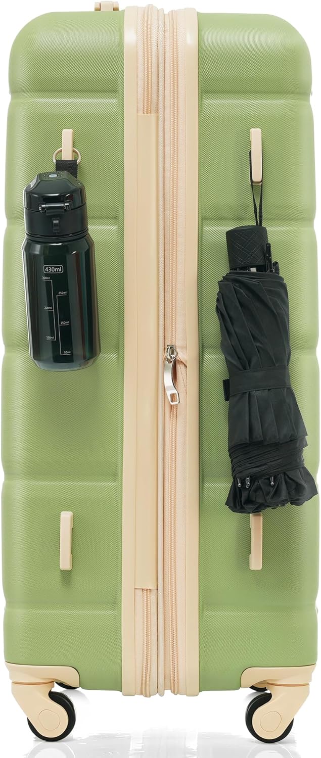 Merax Luggage Set of 3, Travel Suitcase with USB Port, Airline Certified Carry-on Luggage with Cup Holder, ABS Hard Shell Luggage with Spinner Wheels, Light Green