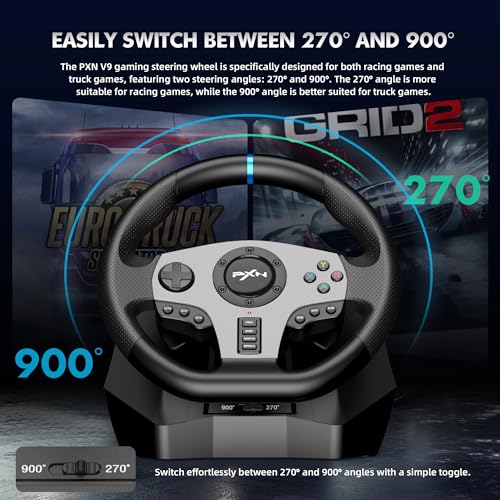 PXN Racing Wheel - Steering Wheel V9 Driving Wheel 270°/ 900° Degree Vibration Gaming Steering Wheel with Shifter and Pedal for PS4,PC,PS3,Xbox Series X|S, Xbox One(V9)