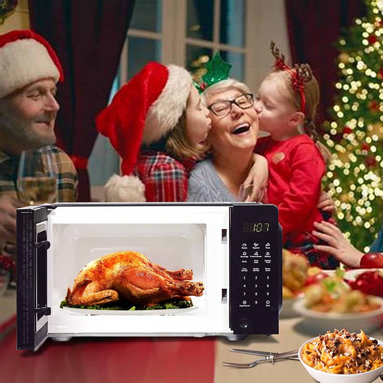 SMETA Small Microwave Countertop Microwave Oven Compact 0.7 Cu. Ft/700W for RV Dorm, 10 Power Levels, Black Smallest Portable Microwave, Child Safety Lock