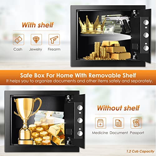 2.5 Cub Home Safe Fireproof Waterproof for HOME USE, Large Cabinet Safe Box with Fireproof Document Bag and Removable Shelf, Personal Security Digital Safe for Home Money Firearm A4 Document