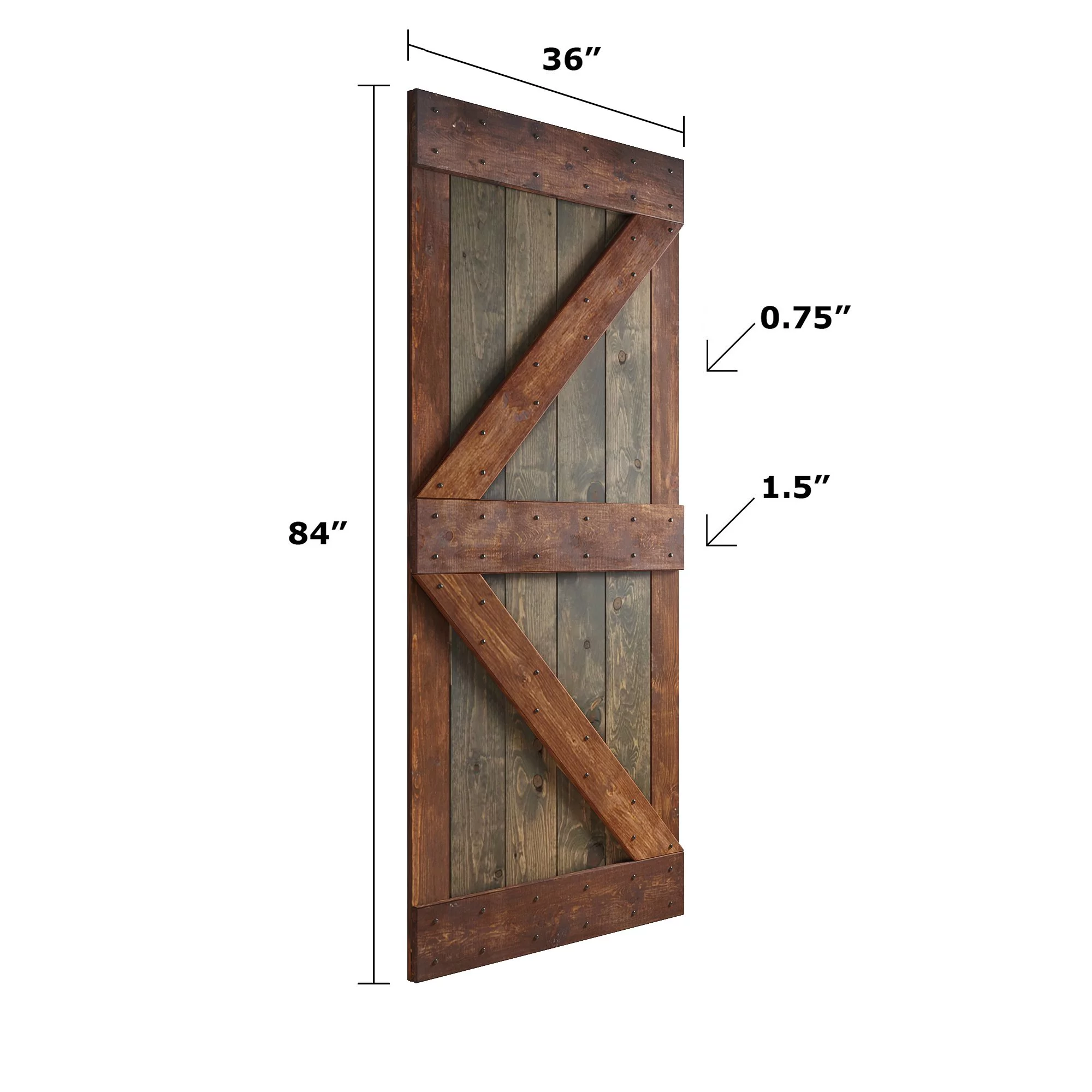 Coast Sequoia 36 in x 84 in K Style Finished Muti-Color Knotty Pine Wood Sliding Barn Door With Hardware Kit (Aged Barrel/Dark Walnut)