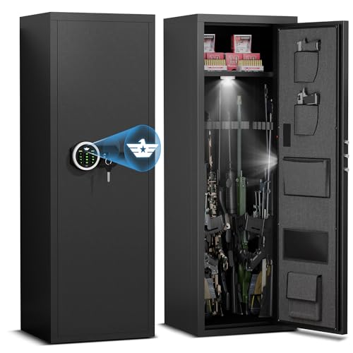 10-14 Rifle Gun Safe for Shotguns, Large Unassembled Gun Safe for Home Rifle and Pistols with Dual Alarm and Mute Mode, Long Gun Cabinet for Rifles with Touchscreen Pad, Removable Shelves