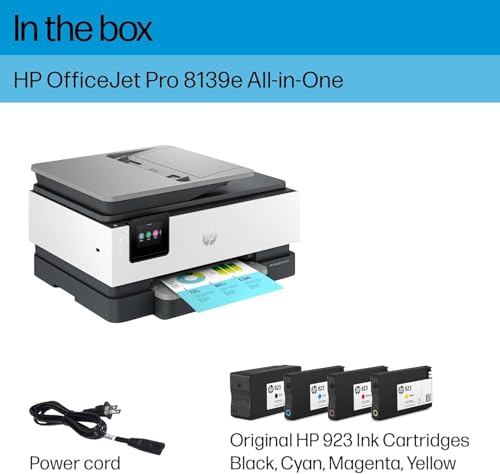 HP OfficeJet Pro 8139e Wireless All-in-One Color Inkjet Printer, Print, scan, Copy, fax, ADF, Duplex Printing Best-for-Home Office, 1 Year Instant Ink Trial Included