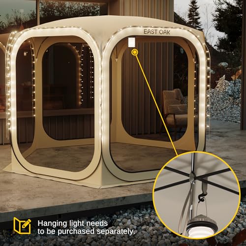 EAST OAK Screen House Tent Pop-Up, Portable Screen Room Canopy Instant Screen Tent 10 x 10 FT with Carry Bag for Patio, Backyard, Deck & Outdoor Activities, Beige