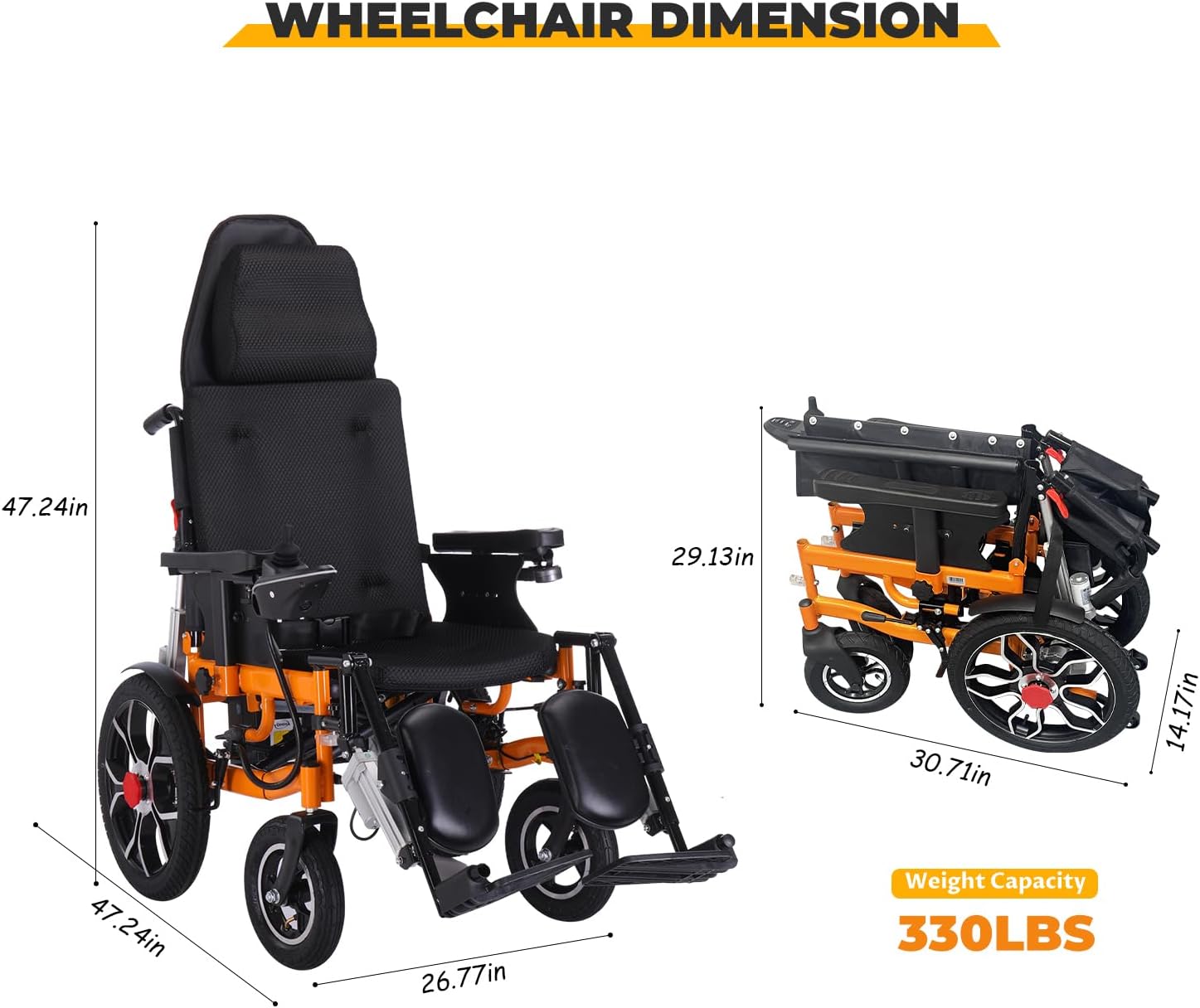 Reclining Electric Wheelchair for Adults Lightweight Foldable,20" Seat Width All Terrain Motorized Wheelchair for Seniors Portable,20 Miles Long Travel Range Power Wheelchair-Airline Approved