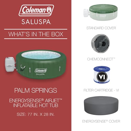 Bestway Coleman Palm Springs 4 to 6 Person EnergySense Smart AirJet Plus Inflatable Hot Tub Outdoor Spa with 140 AirJets and Insulated Cover