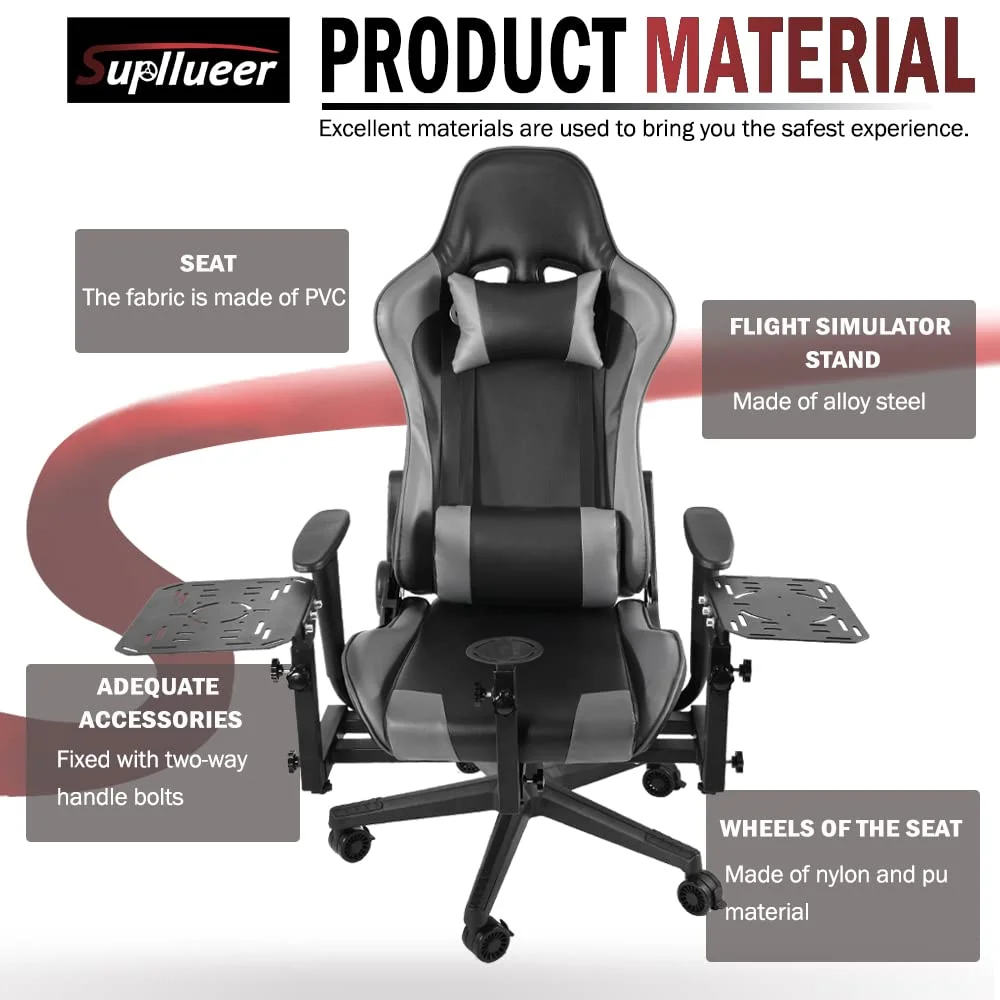 Supllueer Flight Sim Stand with Gaming Seat Fit Thrustmaster A10C Hotas Warthog Logitech X52