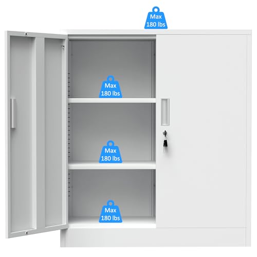 Metal Storage Cabinet with Locking Doors and 2 Adjustable Shelves, Small Lockable Storage Cabinet for Home Office Garage (Black)