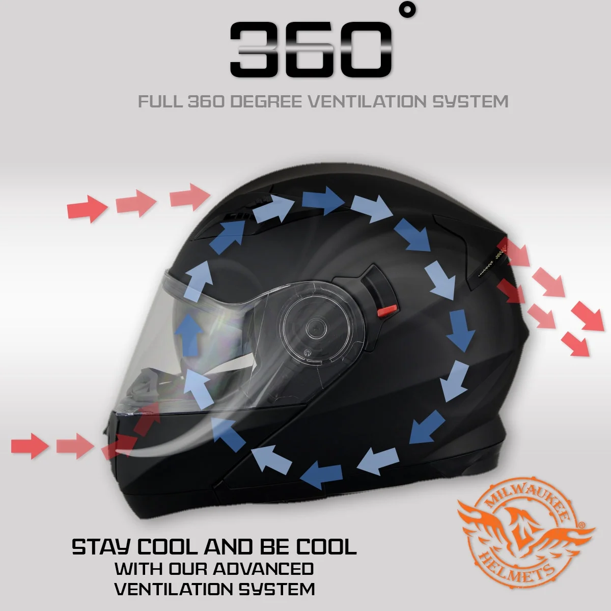 Milwaukee Helmets MPH9806DOT 'Ionized' Gloss Black Advanced Motorcycle Modular Helmet for Men and Women Biker w/ Drop Down Visor Medium