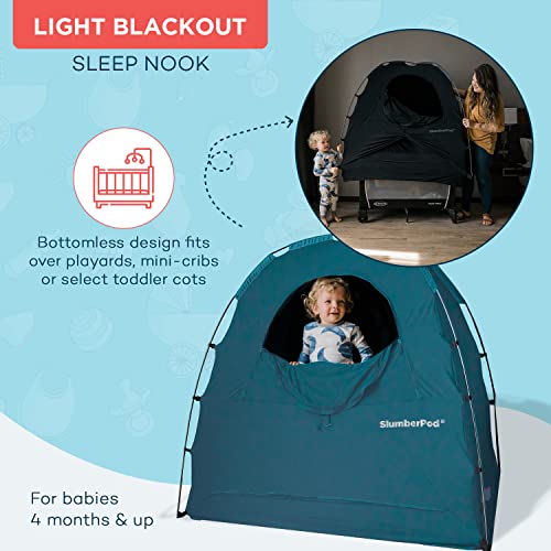 SlumberPod The Original Blackout Sleep Tent Travel Essential for Babies and Toddlers, Mini Crib and Pack N Play Cover, Sleep Pod for Kids with Monitor Pouch and Fan Pouch, Blocks 95%+ Light, Teal