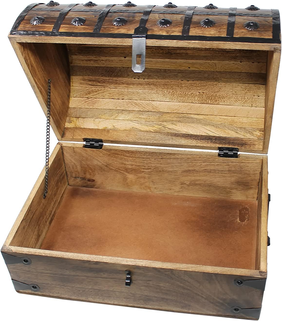 Nautical Cove Pirate Treasure Chest with Iron Lock and Skeleton Key - Storage and Decorative Box (X-Large 16 x 11 x 10.5)