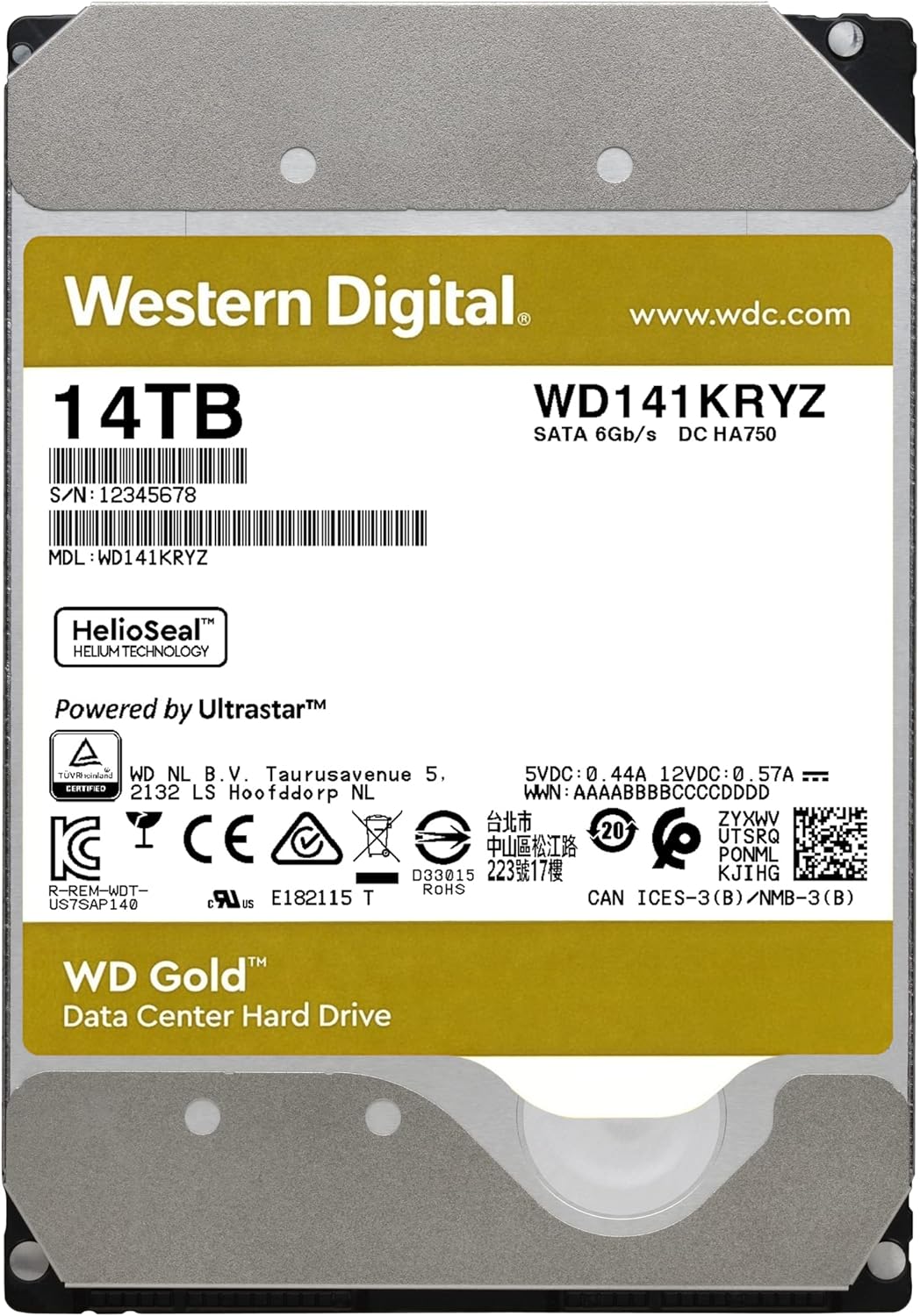 Western Digital 8TB WD Gold Enterprise Class Internal Hard Drive - 7200 RPM Class, SATA 6 Gb/s, 256 MB Cache, 3.5 - WD8004FRYZ