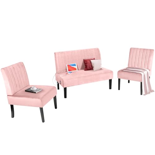 STHOUYN 3 Piece Living Room Furniture Sets, 3 Seat Couch and Loveseat with 2 USB, Single Sofa Accent Chair, Modern Small Couches for Small Spaces, Bedroom, Apartment (Dark Grey)