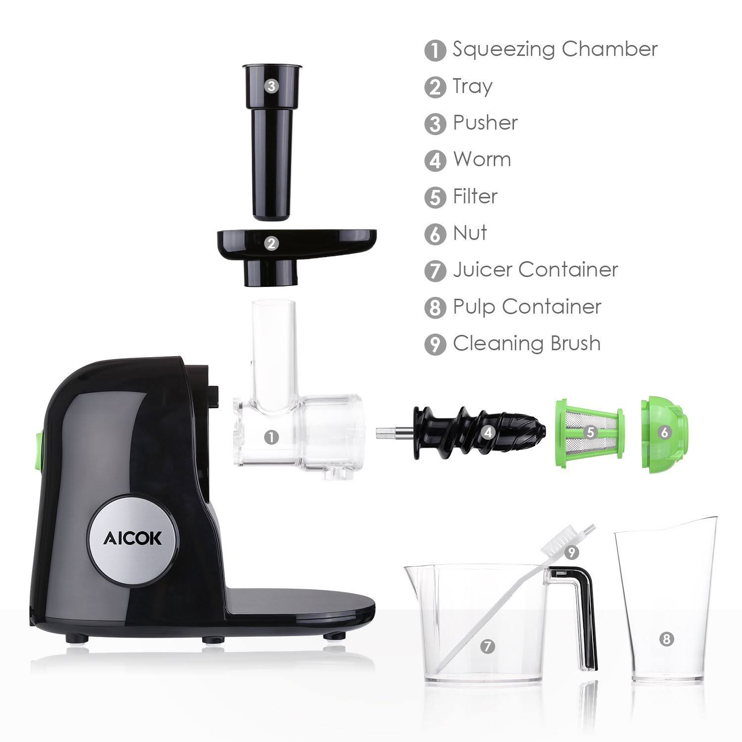 Aicok Slow Masticating Juicer Extractor, Cold Press Juicer, Quiet