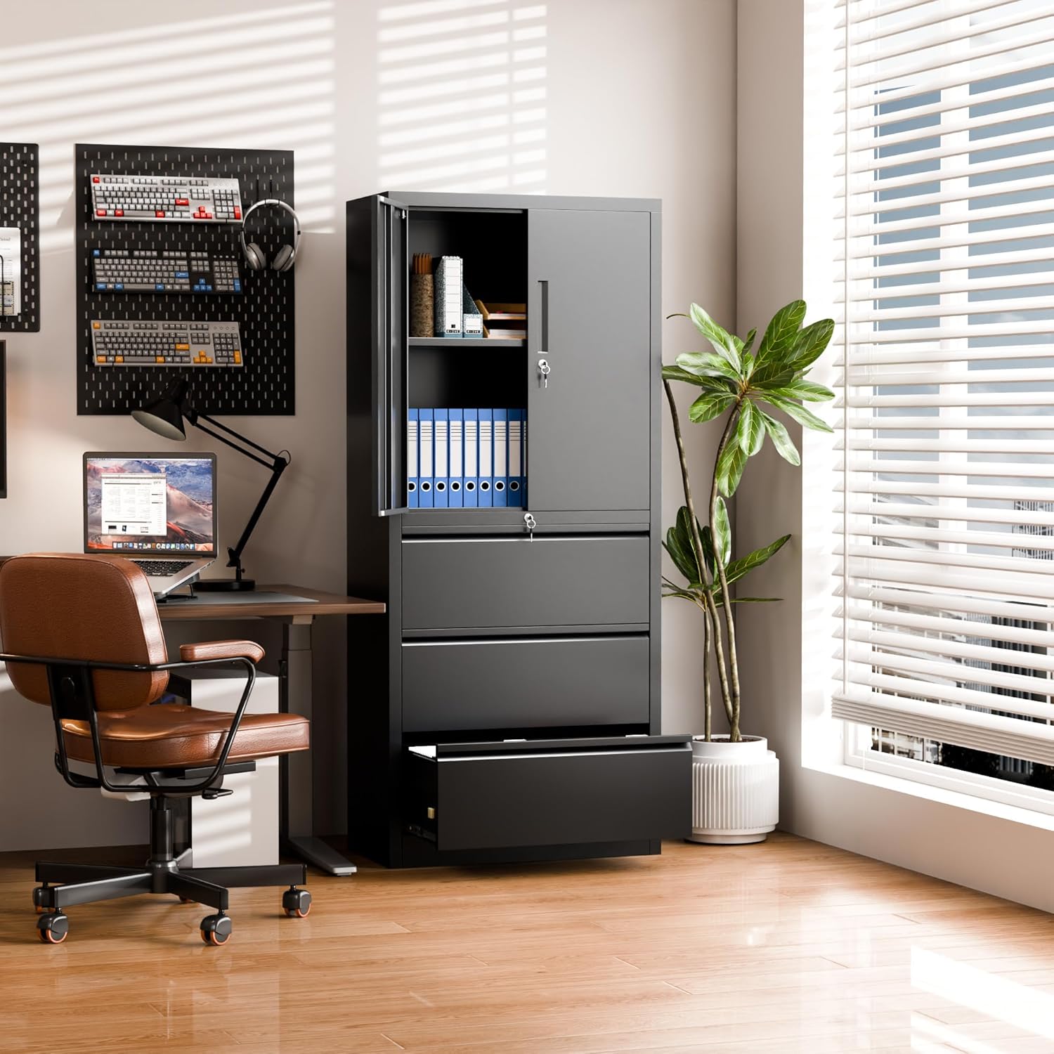 70.1" H Metal File Cabinets,File Cabinet with Lock and Adjust Shelves,3 Drawers Office Storage Cabinet with Lock for Letter/Legal/F4/A4 Size Files,Black,Assembly Required.