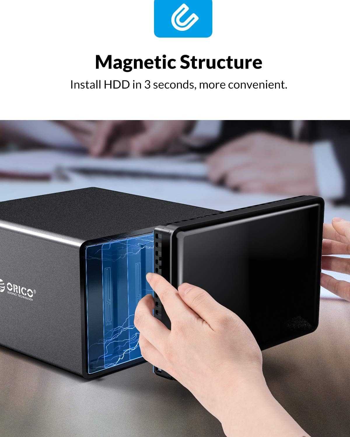 ORICO 5 Bay Raid Hard Drive Enclosure Magnetic Aluminum USB 3.0 to SATA for 3.5 inch HDD Tool Free Storage Case Support 7 RAID Modes Up to 80TB(5X16TB) - NS500RU3