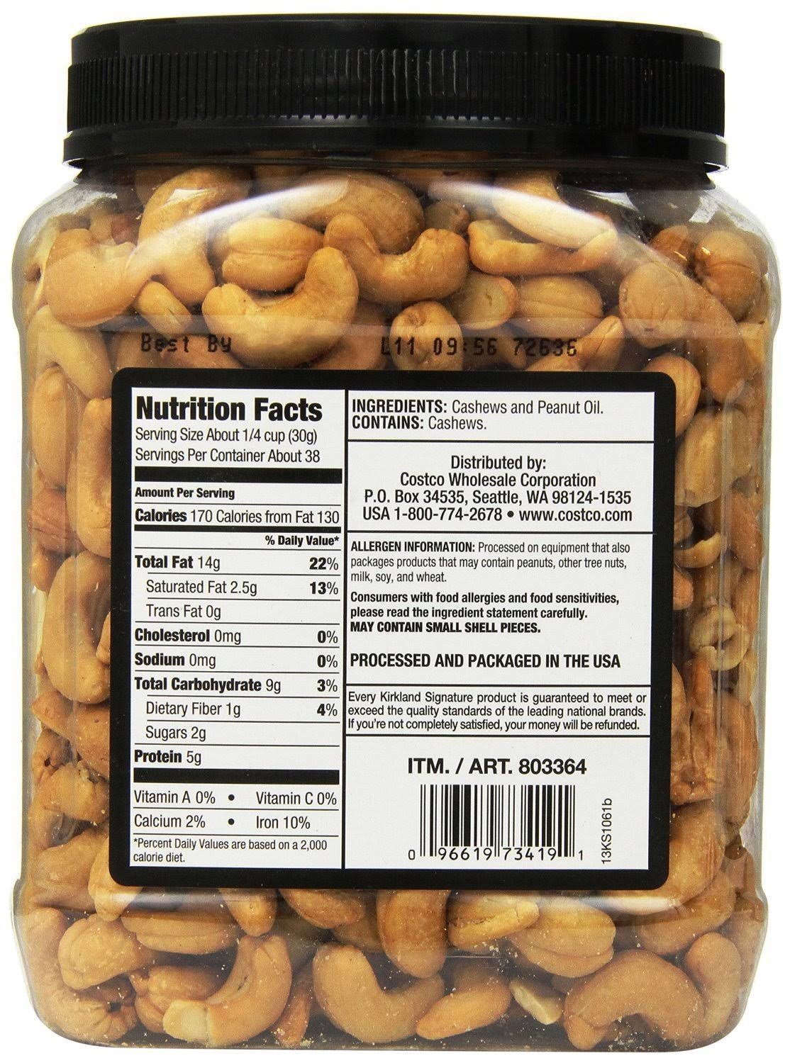 Kirkland Signature Unsalted Cashews, 2.5 lb, 2 Pack, 1count