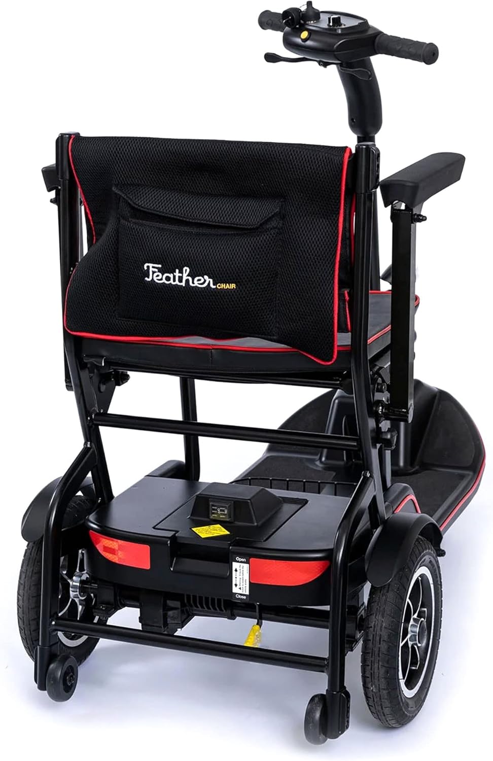 FeatherMobility - Black 4 Wheel Mobility Scooter 37 lb Frame - Long Range Battery, Compact Fold for Travel, with Arm Rests, and Basket - 265 lb Capacity