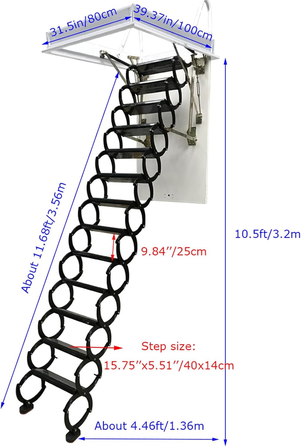 TECHTONGDA Attic Loft Ladder Stairs, 10.5 Ft Attic Stairs Pull Down Attic Ceiling Ladder, 13 Steps Folding Stairs Loft Ladder, Al-Mg Alloy, 31.5'' x 39.4'' Opening Size, 660lbs Capacity, Black
