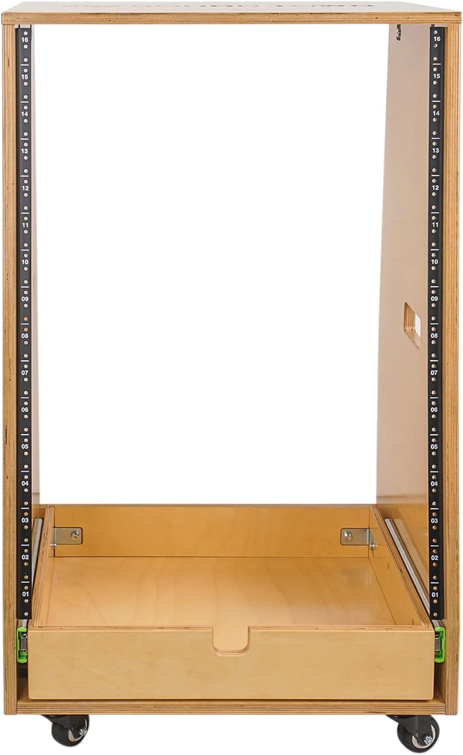 Sound Town 12U DIY Slanted Studio Rack with 12U Rack Space, Extra 2U Drawer, Plywood, Rubber Feet, Casters, Weathered Gray (SDRK-12TBD2)