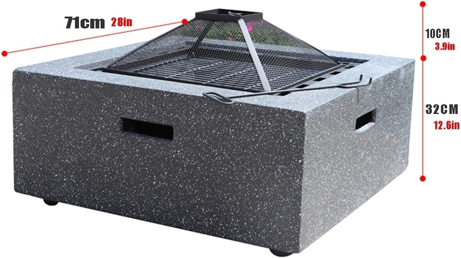 Outdoor Fire Pit Garden Wood-Burning Fire Pit BBQ Table, Outdoor Backyard Patio Fireplace Fire Bowl, with Sparkle Screen Cover and Poker