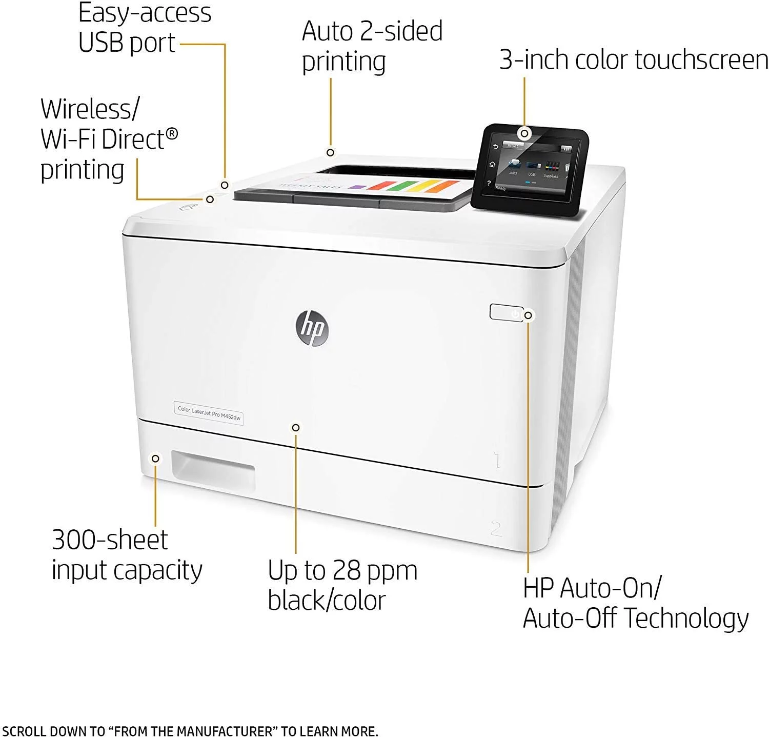 HP LaserJet Pro M452dw Wireless Color Laser Printer with Duplex Printing (CF394A)