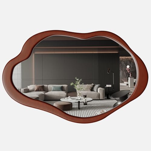 42"x 28" Irregular Wall Mirror, Wood Black Framed Wall Mirror, Asymmetrical Wall Wavy Mirror for Living Room Bedroom Entryway Bathroom Modern Decorative Cloud Mirror Hanging Hooks